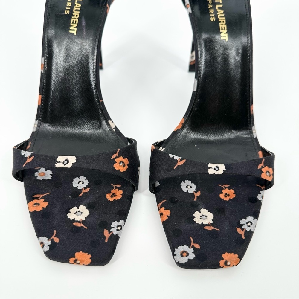SAINT LAURENT Bea Ankle Strap Sandals Heels Polka Dot Floral Mixed - Picture 8 of 12